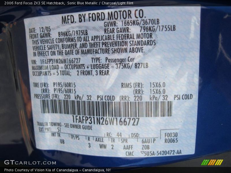 Sonic Blue Metallic / Charcoal/Light Flint 2006 Ford Focus ZX3 SE Hatchback