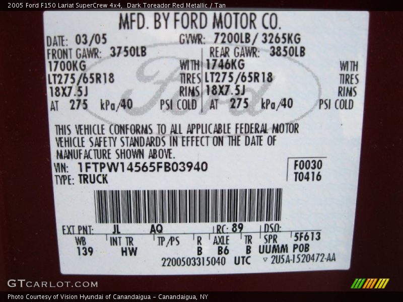 Dark Toreador Red Metallic / Tan 2005 Ford F150 Lariat SuperCrew 4x4