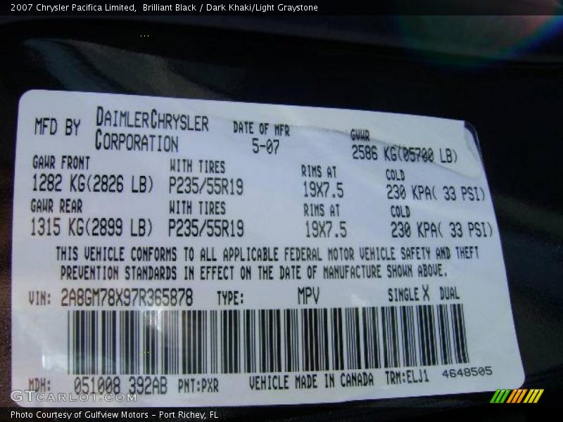 Brilliant Black / Dark Khaki/Light Graystone 2007 Chrysler Pacifica Limited