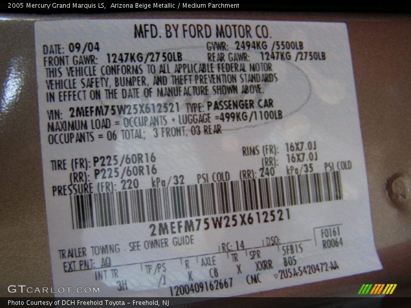 Arizona Beige Metallic / Medium Parchment 2005 Mercury Grand Marquis LS