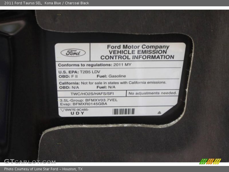 Kona Blue / Charcoal Black 2011 Ford Taurus SEL