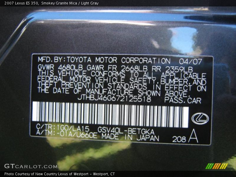 Smokey Granite Mica / Light Gray 2007 Lexus ES 350