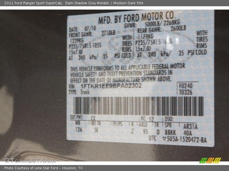 Dark Shadow Grey Metallic / Medium Dark Flint 2011 Ford Ranger Sport SuperCab