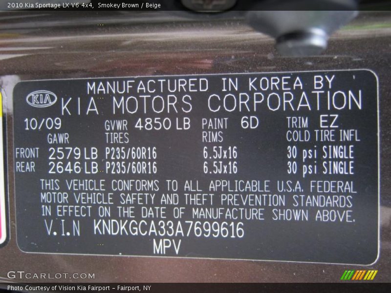 Smokey Brown / Beige 2010 Kia Sportage LX V6 4x4