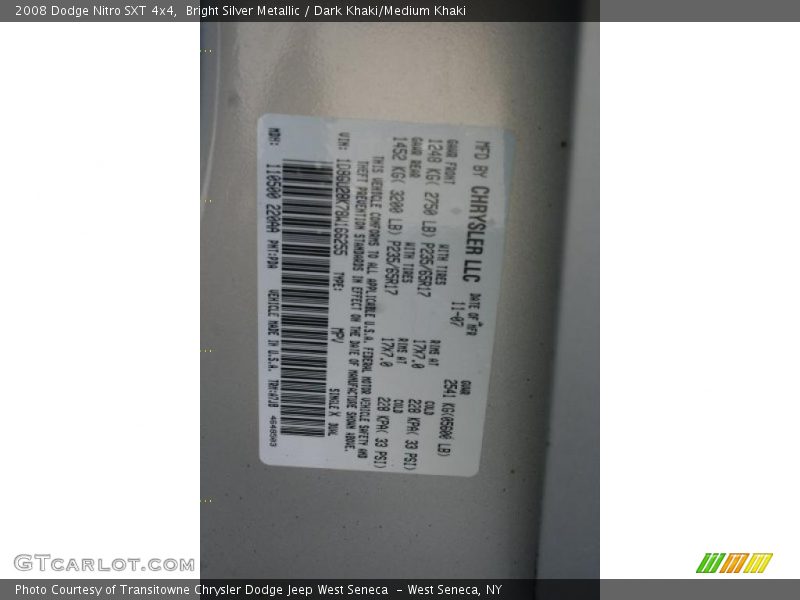 Bright Silver Metallic / Dark Khaki/Medium Khaki 2008 Dodge Nitro SXT 4x4
