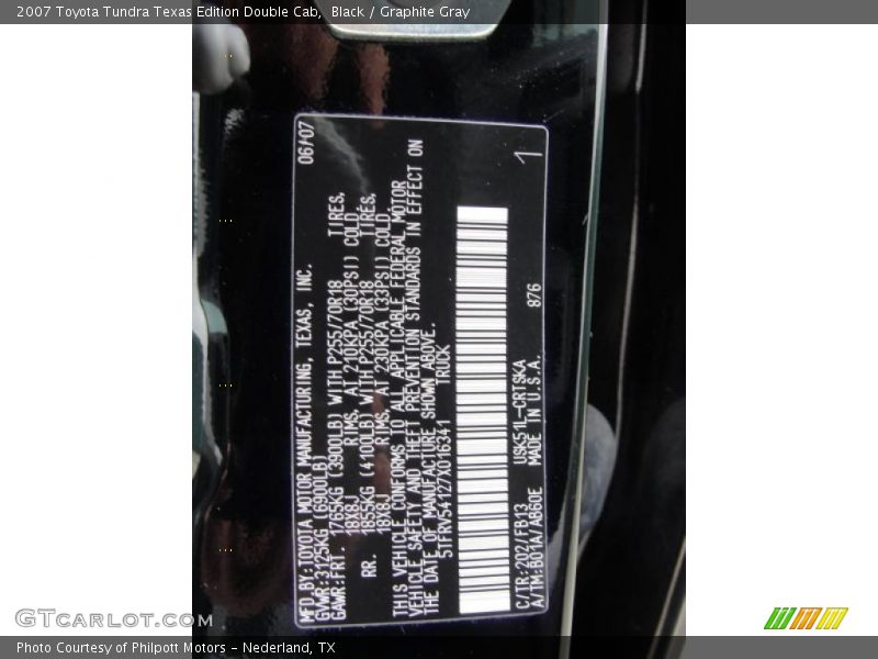 Black / Graphite Gray 2007 Toyota Tundra Texas Edition Double Cab
