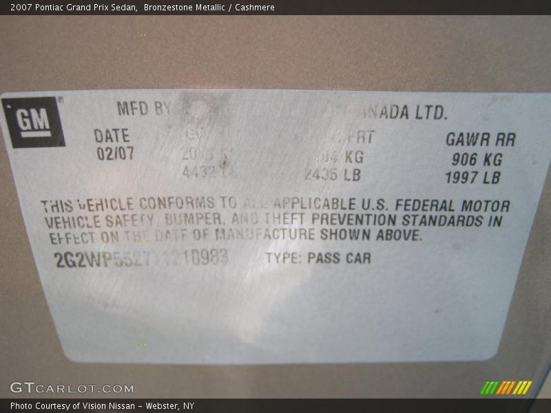 Bronzestone Metallic / Cashmere 2007 Pontiac Grand Prix Sedan