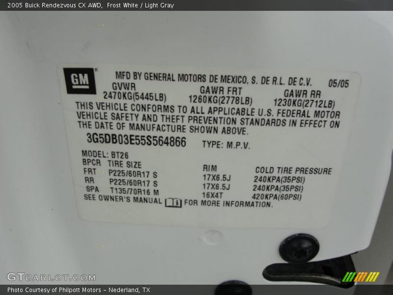 Frost White / Light Gray 2005 Buick Rendezvous CX AWD