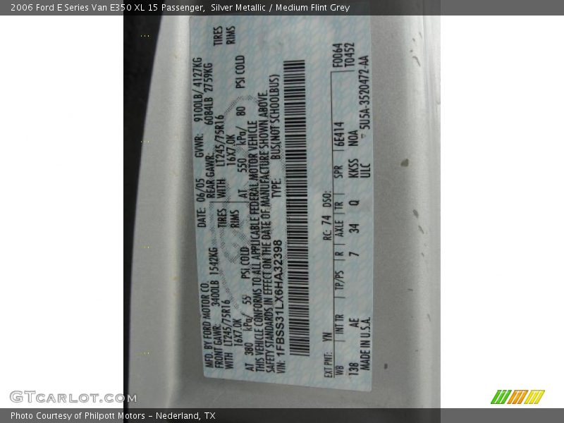 Silver Metallic / Medium Flint Grey 2006 Ford E Series Van E350 XL 15 Passenger