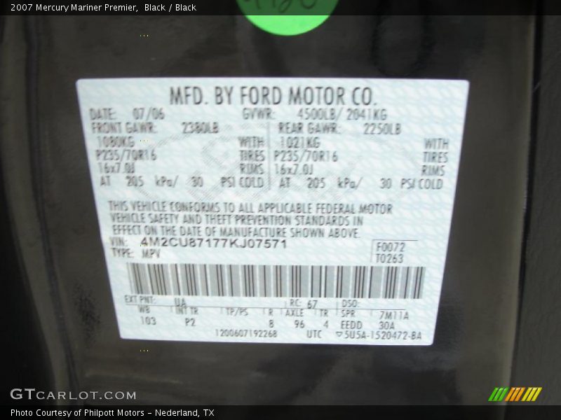 Black / Black 2007 Mercury Mariner Premier