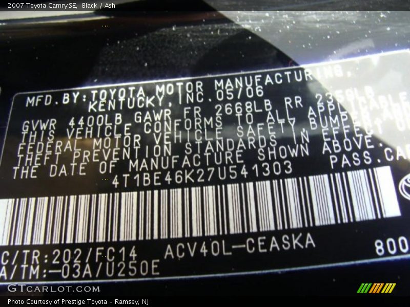 Black / Ash 2007 Toyota Camry SE