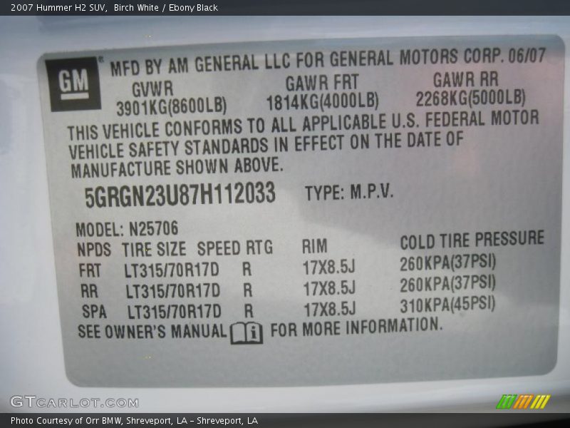 Birch White / Ebony Black 2007 Hummer H2 SUV