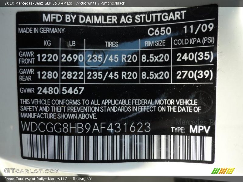 Arctic White / Almond/Black 2010 Mercedes-Benz GLK 350 4Matic