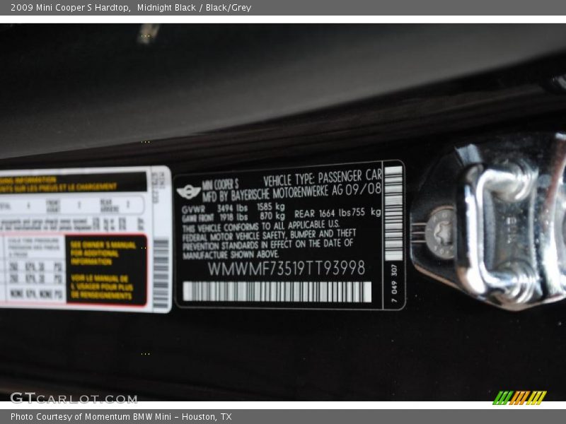 Midnight Black / Black/Grey 2009 Mini Cooper S Hardtop