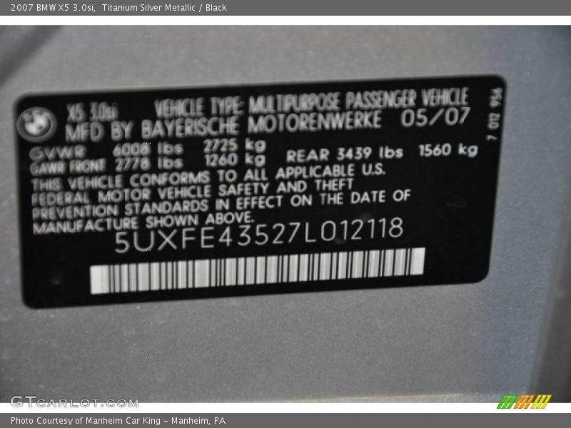 Titanium Silver Metallic / Black 2007 BMW X5 3.0si