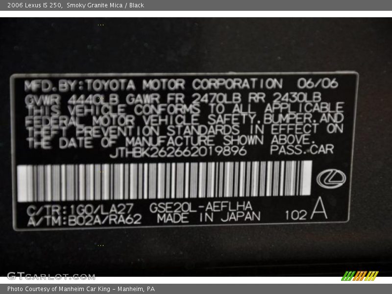 Smoky Granite Mica / Black 2006 Lexus IS 250