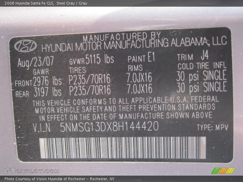 Steel Gray / Gray 2008 Hyundai Santa Fe GLS