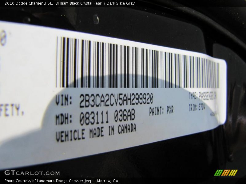 Brilliant Black Crystal Pearl / Dark Slate Gray 2010 Dodge Charger 3.5L