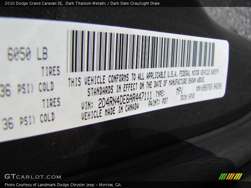 Dark Titanium Metallic / Dark Slate Gray/Light Shale 2010 Dodge Grand Caravan SE