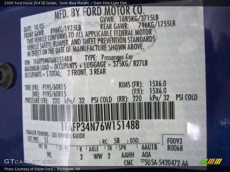 Sonic Blue Metallic / Dark Flint/Light Flint 2006 Ford Focus ZX4 SE Sedan
