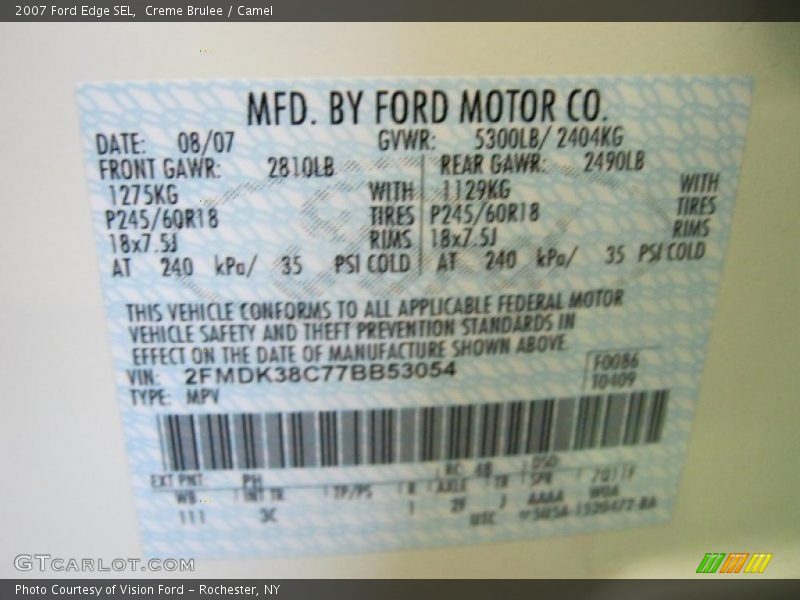 Creme Brulee / Camel 2007 Ford Edge SEL