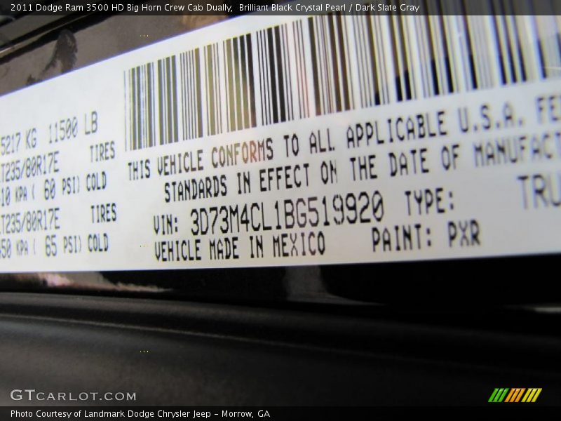 Brilliant Black Crystal Pearl / Dark Slate Gray 2011 Dodge Ram 3500 HD Big Horn Crew Cab Dually