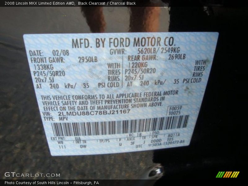 Black Clearcoat / Charcoal Black 2008 Lincoln MKX Limited Edition AWD