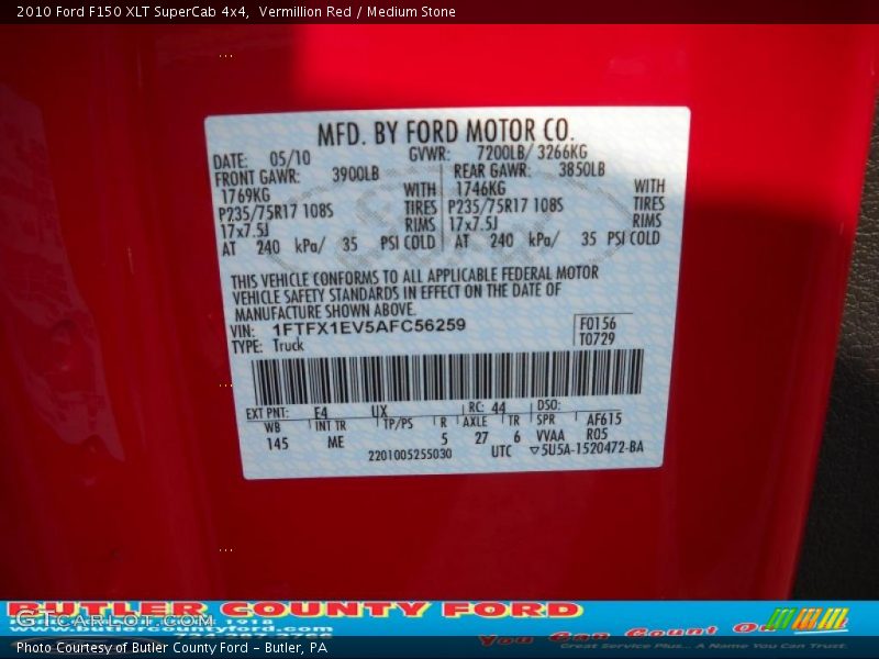 Vermillion Red / Medium Stone 2010 Ford F150 XLT SuperCab 4x4