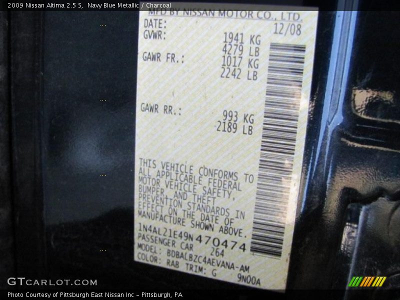 Navy Blue Metallic / Charcoal 2009 Nissan Altima 2.5 S