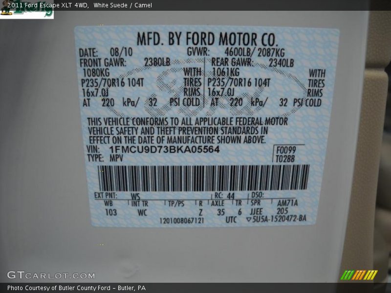 White Suede / Camel 2011 Ford Escape XLT 4WD