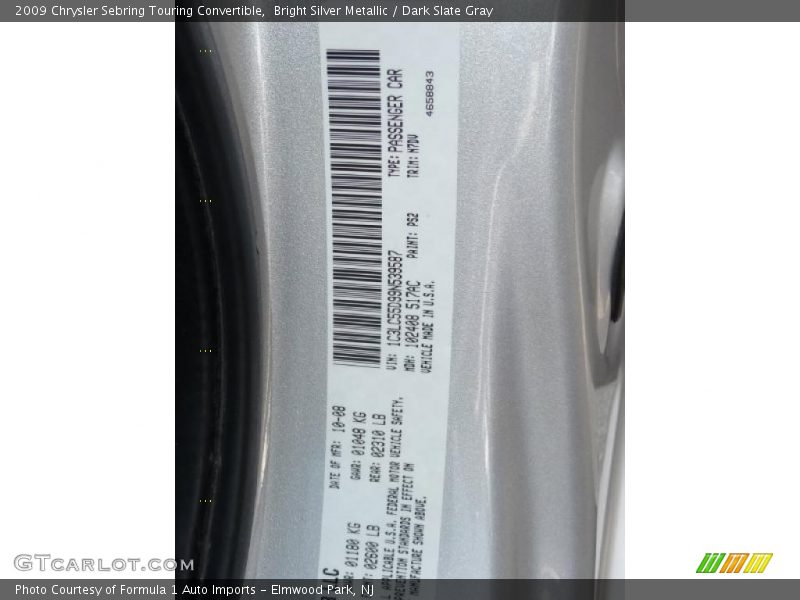 Bright Silver Metallic / Dark Slate Gray 2009 Chrysler Sebring Touring Convertible
