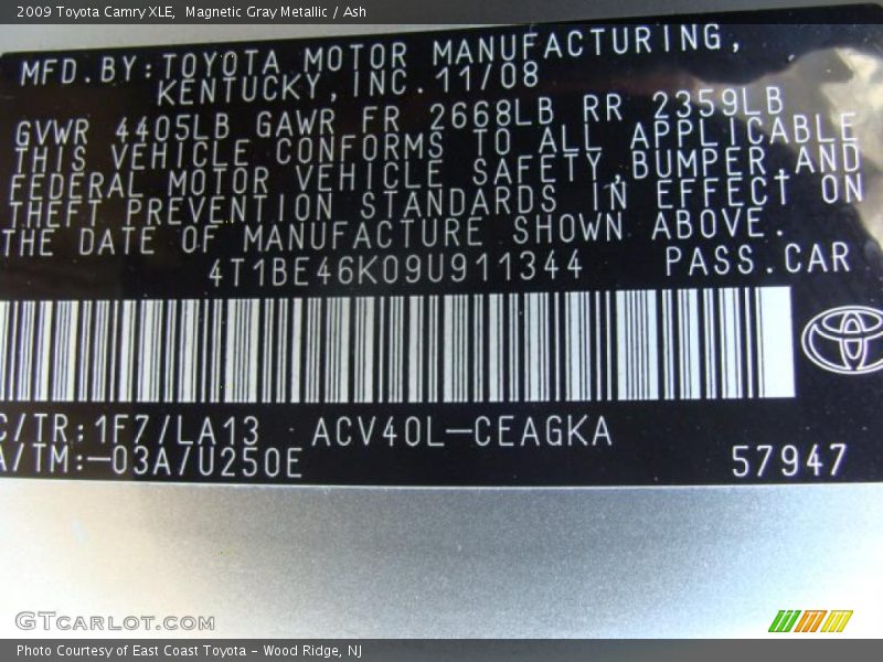 Magnetic Gray Metallic / Ash 2009 Toyota Camry XLE