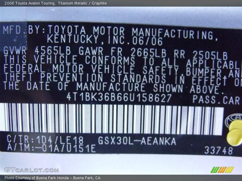 Titanium Metallic / Graphite 2006 Toyota Avalon Touring