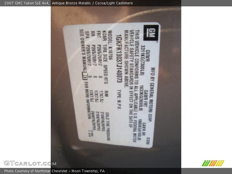 Antique Bronze Metallic / Cocoa/Light Cashmere 2007 GMC Yukon SLE 4x4