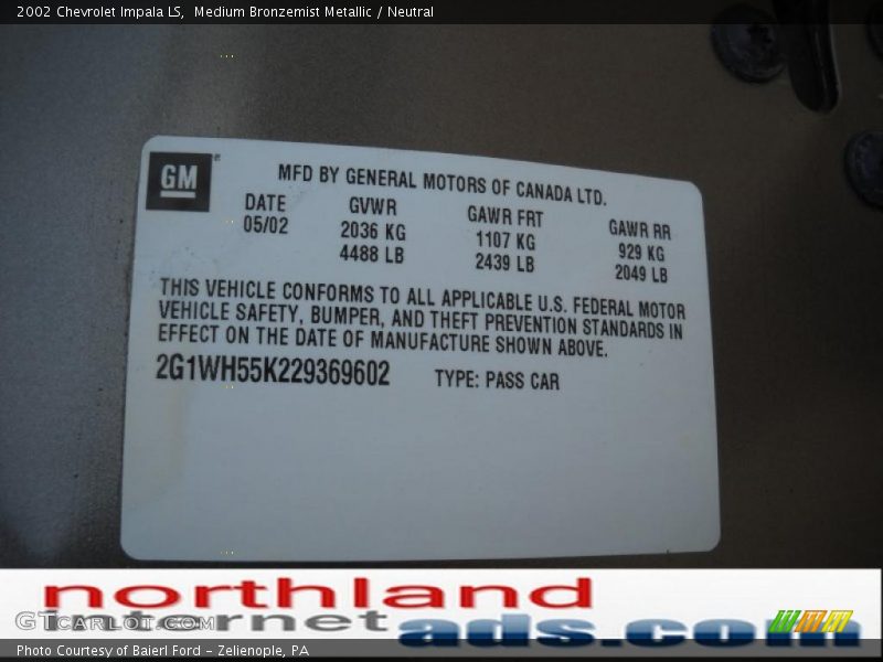 Medium Bronzemist Metallic / Neutral 2002 Chevrolet Impala LS