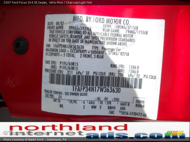 Infra-Red / Charcoal/Light Flint 2007 Ford Focus ZX4 SE Sedan