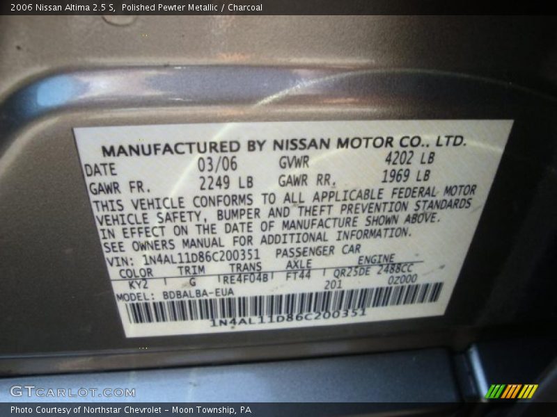 Polished Pewter Metallic / Charcoal 2006 Nissan Altima 2.5 S