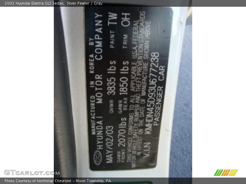 Silver Pewter / Gray 2003 Hyundai Elantra GLS Sedan