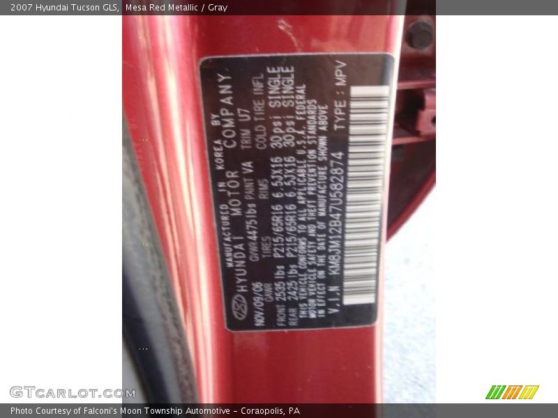 Mesa Red Metallic / Gray 2007 Hyundai Tucson GLS