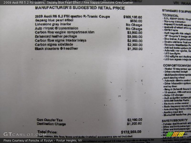  2009 R8 5.2 FSI quattro Window Sticker