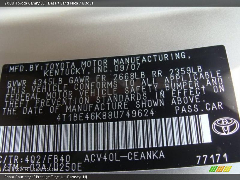 Desert Sand Mica / Bisque 2008 Toyota Camry LE