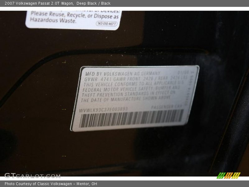 Deep Black / Black 2007 Volkswagen Passat 2.0T Wagon