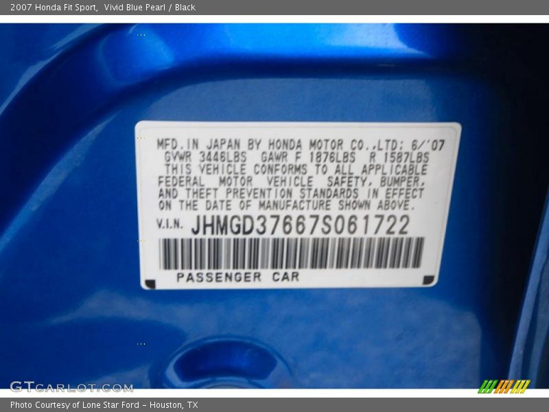 Vivid Blue Pearl / Black 2007 Honda Fit Sport