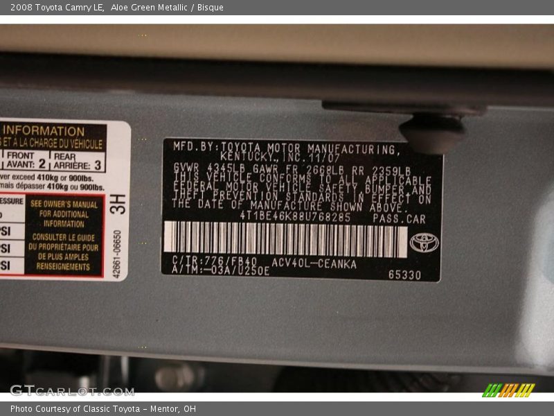 Aloe Green Metallic / Bisque 2008 Toyota Camry LE