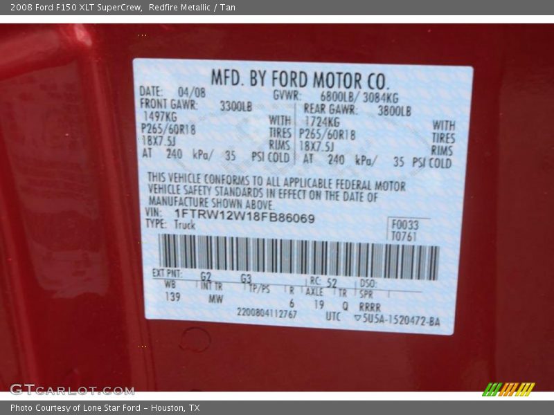 Redfire Metallic / Tan 2008 Ford F150 XLT SuperCrew