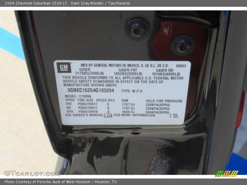 Dark Gray Metallic / Tan/Neutral 2004 Chevrolet Suburban 1500 LT