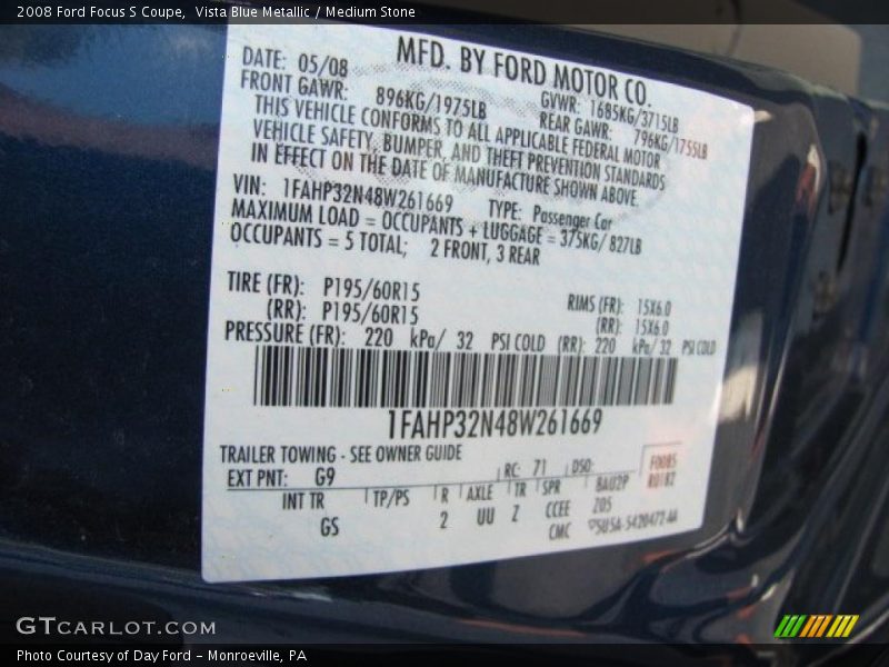 Vista Blue Metallic / Medium Stone 2008 Ford Focus S Coupe