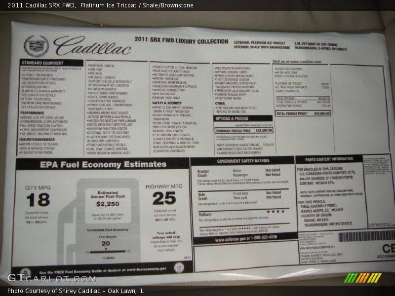 Platinum Ice Tricoat / Shale/Brownstone 2011 Cadillac SRX FWD