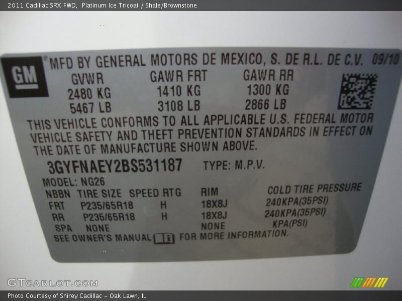 Platinum Ice Tricoat / Shale/Brownstone 2011 Cadillac SRX FWD
