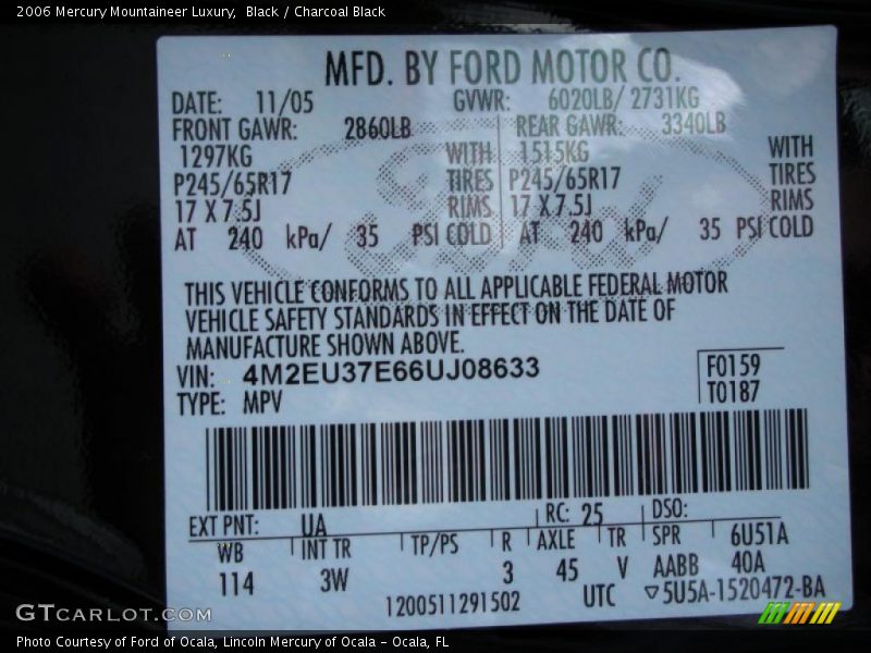 Black / Charcoal Black 2006 Mercury Mountaineer Luxury